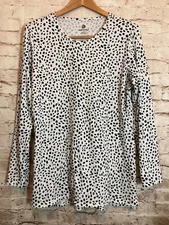 Marley Lilly Top Women Large Black White Animal Print Long Sleeve Stretch Cotton
