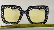 OVERSIZE VINTAGE RETRO Style SUNGLASSES Square Bling Rhinestone Black Frame