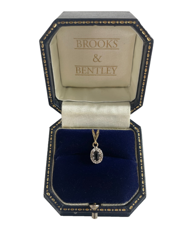 Sapphire and Diamond Pendant 9ct White and Yellow Gold Cluster Vintage Pendant - 第 1/15 張圖片