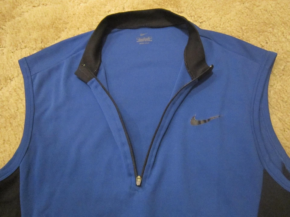 NIKE DriFit Cycling Jersey RUNNING Shirt MENS Blue & Black LARGE 1/4 Zip POCKETS - Image 4 of 4