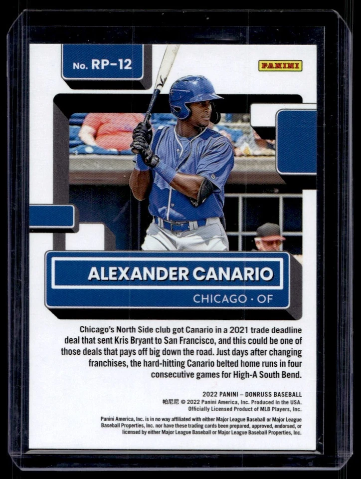 2022 Donruss Laser Parallel Alexander Canario 709/999 Chicago Cubs #RP-12 - Image 2 of 2
