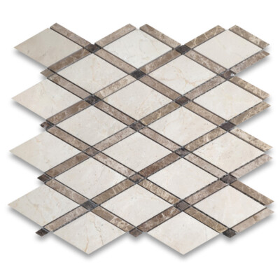 M884XP Crema Marfil Marble Diamond Lattice Tile Emperador Brown Polished
