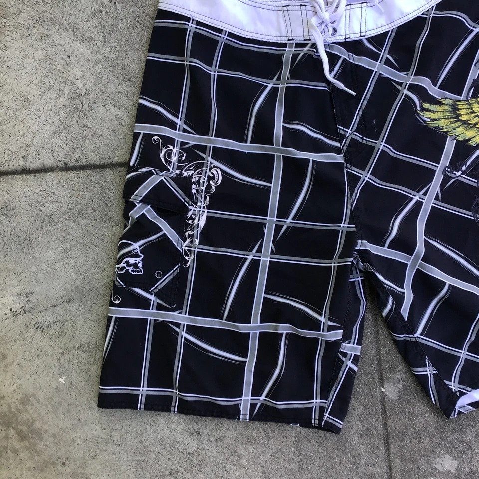 Pantalones Cortos Mulisha Metal Hombres Talla 38 Negros Mujeres Calaveras de Ángel Alas Gráficos Foto 4 de 4