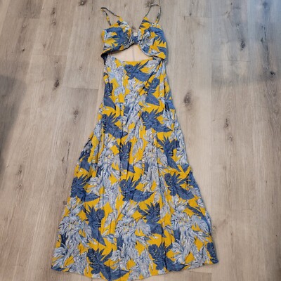 Audrey 3+1 Womens Yellow Blue Sleeveless Cut Out Maxi Dress Size M Floral  Leaves | eBay