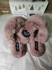 Faux fur slippers, 9 West Faux Fur Sherpa Women fuzzy slippers, pink black