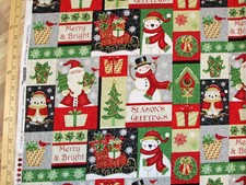 Winter Greetings Santa Owl Patch Snowman Christmas Fabric 23" Repeat 4212