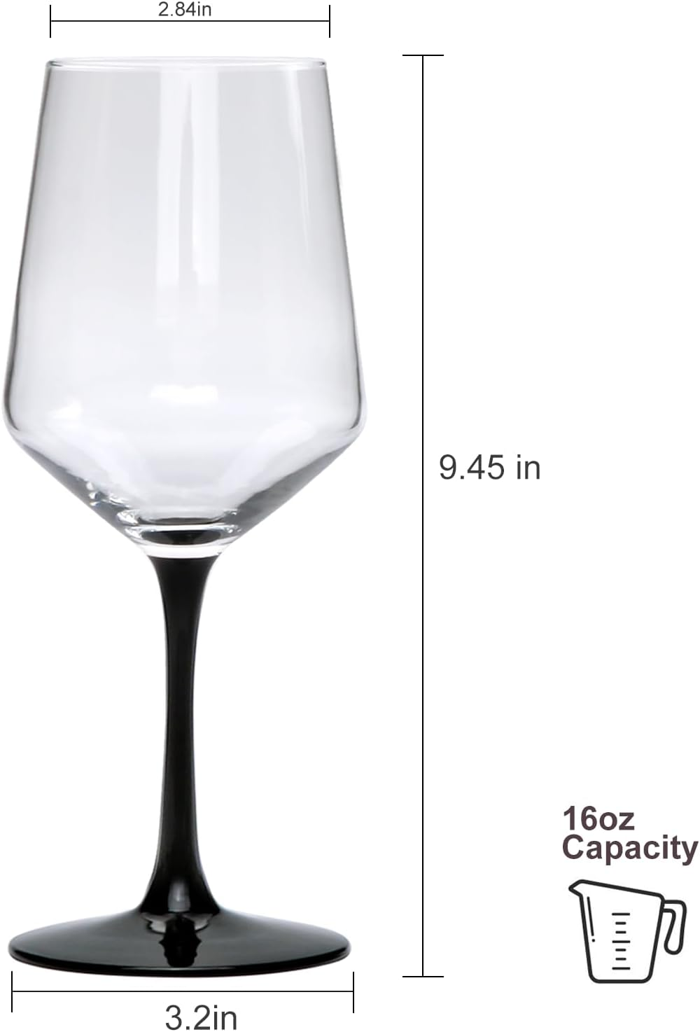 Wine Glasses 16Oz Black Stem Red Wine Glasses Set of 8 Clear Long Stem