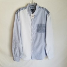 NEW J Crew Mens Blue Plaid Striped Block Button Front Slim Oxford Shirt Size M