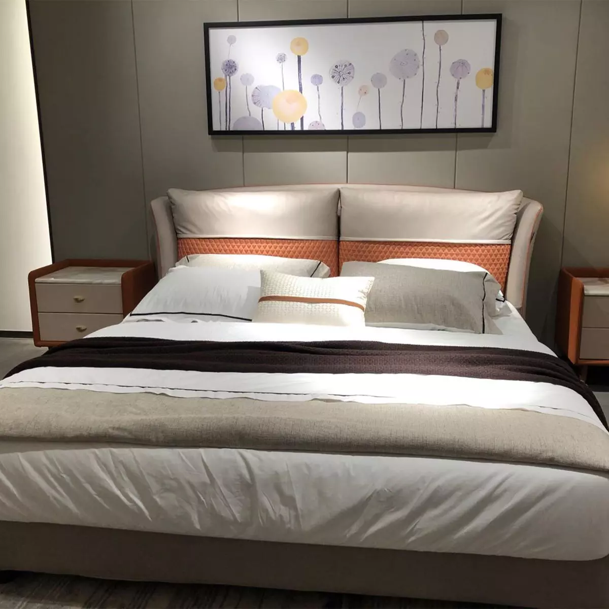 5FT KING SIZE BED FRAME CALFSKIN LEATHER CURVE HEADBOARD BROOKLYN