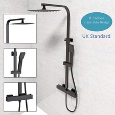 Bathroom Thermostatic Mixer Shower Set Dual Head Square Black Shower Mixer Valve