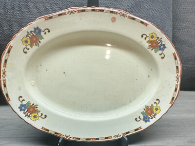 ANTIKE PALISSY ART DECO FLORAL OVALE SERVIERPLATTE TELLER
