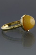 Egg Yolk Genuine BALTIC AMBER Gold Plated Silver 6.5 Ring 2.4g 190430-5