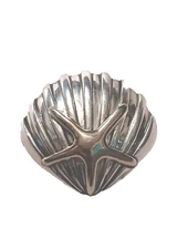 MJ Signed Vintage Brooch Pendant Combo Starfish Shell Pin Silvertone  Beach Sea