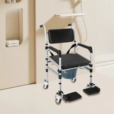 Foldable Shower Chair w/Wheels, Aluminum Alloy Height Adjustable Shower Chair