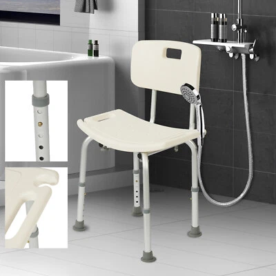 HOMION Shower Chair Bath Bench Seat Stool with Back Arms Adjustable Height AID Person
