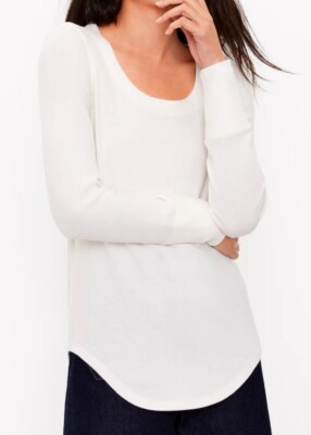 LOFT Ann Taylor Women's Ribbed Long Sleeve Scoop Neck Tee Size L 