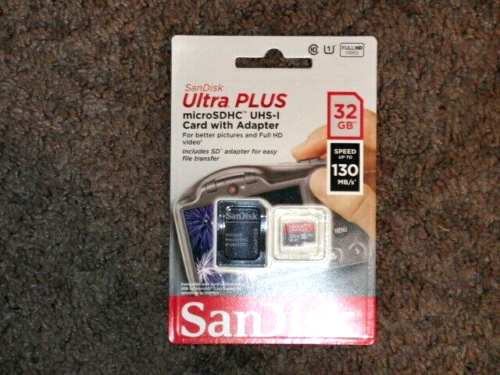SanDisk Ultra Plus 32 GB Micro SDHC UHS-1 Card With Adapter - New - Sealed - Picture 1 of 2