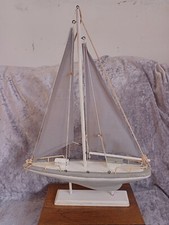 Vintage Folk Art Wood Sail Boat Yacht Model
