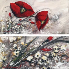 40W"x20H" DUO DE COQUELICOTS by OLIVIER TRIAMONI - RED POPPIES CHOICES of CANVAS