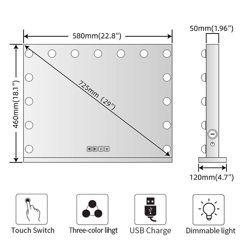 FENCHILIN Hollywood Light Up Mirror Bluetooth Vanity Make Up Mirror