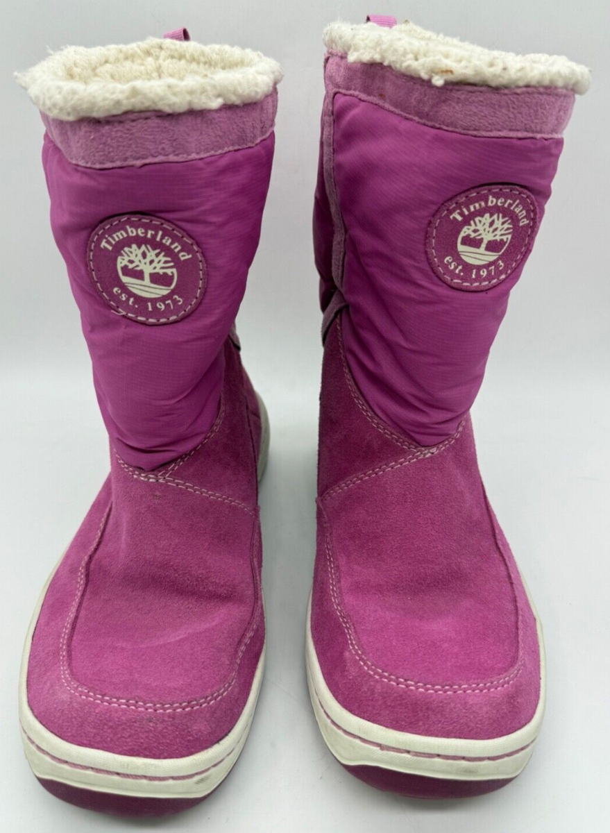 Timberland Girls Pull On Pink Suede Boots Size 6M Faux Sherpa