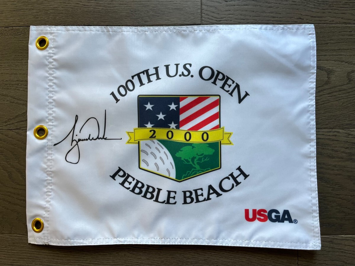 2000 US Open @ Pebble Beach White Souvenir Flag w/Tiger Woods PGA