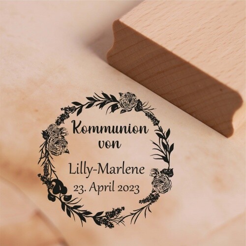 Stempel Kommunion Von - Mit Name Und Datum - Motiv Vintage Rosen Kranz Motivstem-image