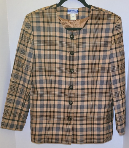 Set completo vintage Pendleton tartan plaid lana blazer gonna plissettata taglia 10 - Foto 13 di 22