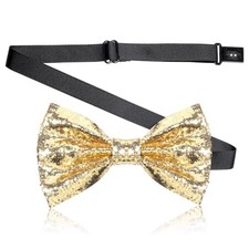 TIESOME 1 Pcs Sequin Bow Tie, Adjustable Pre Tied Sparkly Tie Champagne Gold