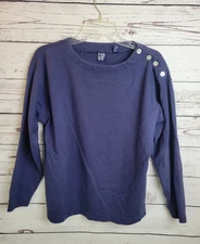 Vintage Gap Navy Blue Button Shoulder Sun Bleached Long Sleeve Top Womens Medium