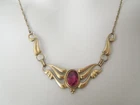 Art Nouveau Necklace Gold Tone Ruby Red Glass Stone 5.1 G / 48.5 Cm