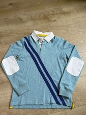 EUC Boys Mini Boden rugby style long sleeve polo patch elbow blue star sz 11-12y