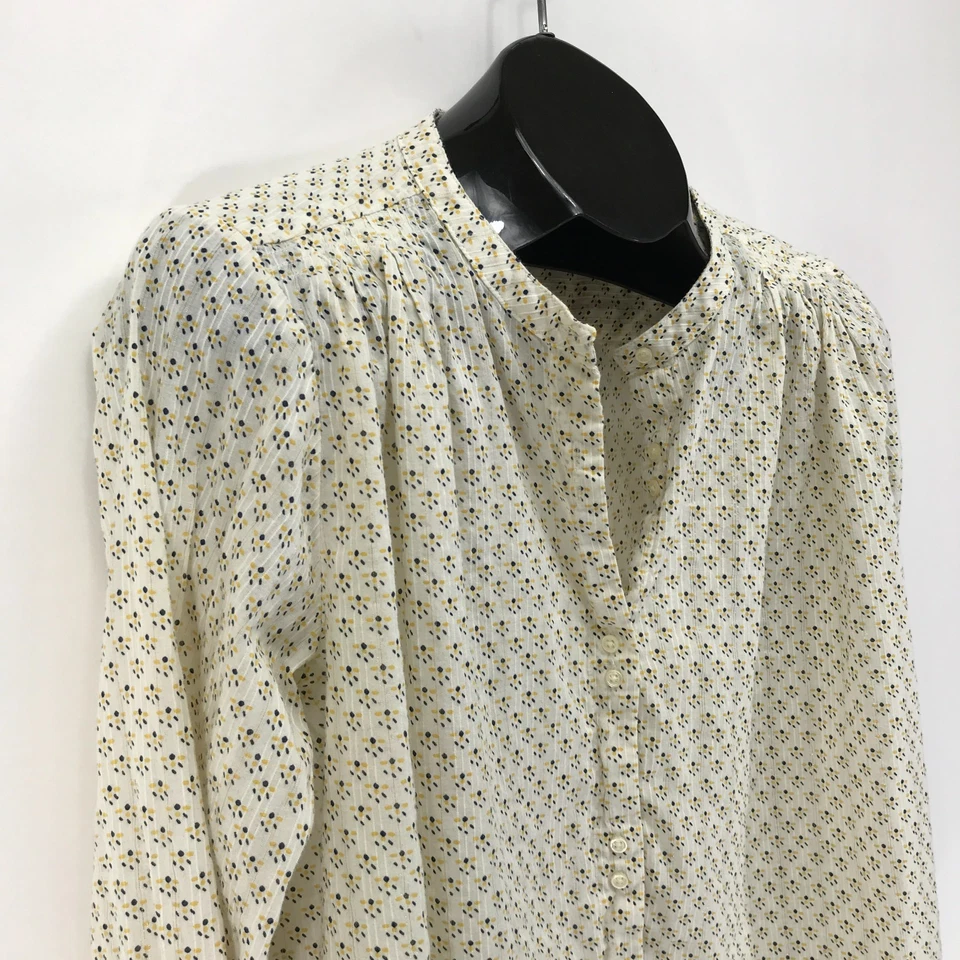 Blusa de hombro plisada manga larga GAP para mujer grande blanca estampado informal carrera Foto 4 de 4