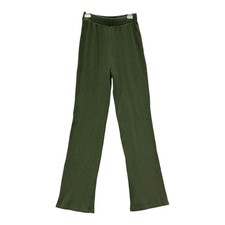 Reformation Green Ribbed Knit Flare Pants Women's Small Pull On Stretch Pants