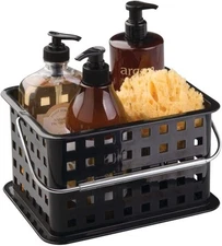 Plastic Shower Basket with Handle - Black