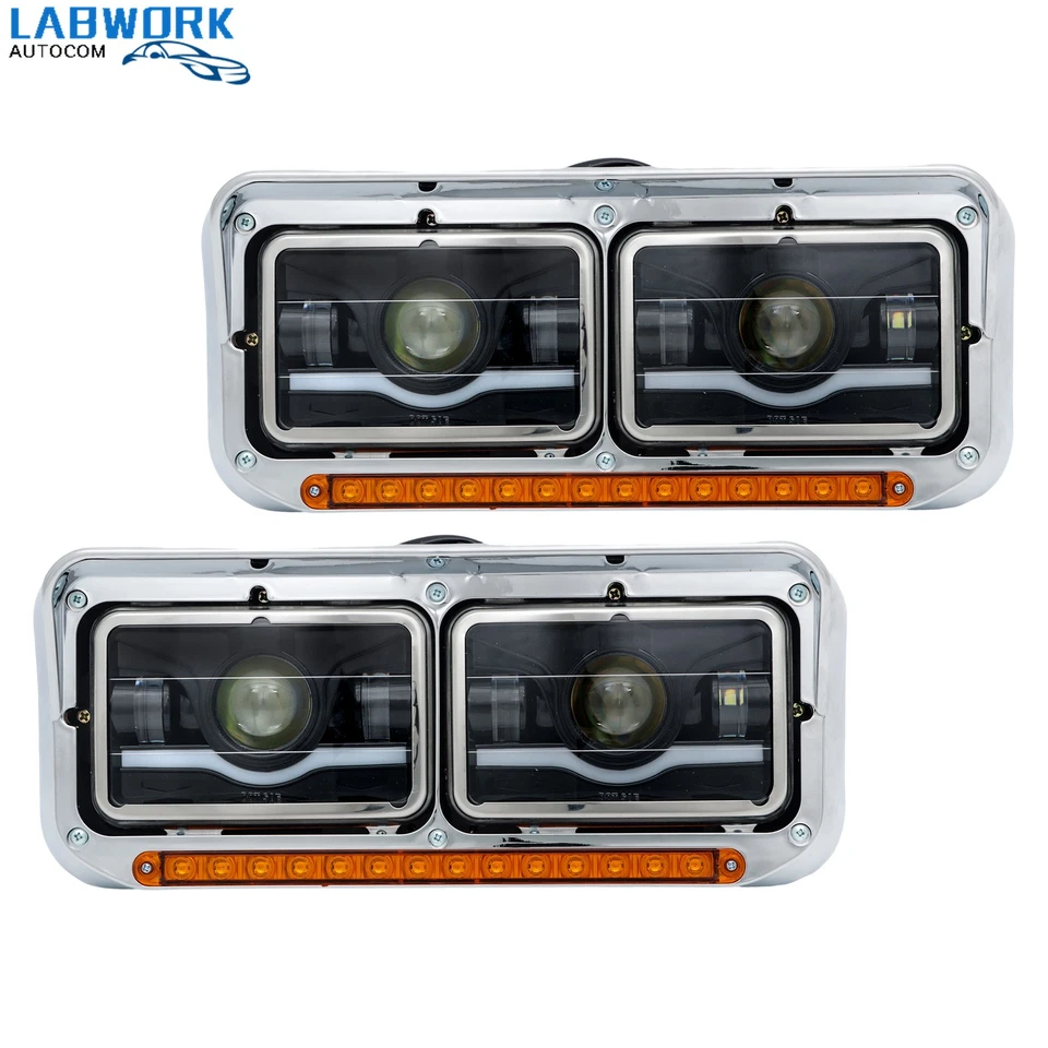 For Kenworth W900 1985-2019 For Western Star 4800 LED DRL Projector Headlights - Image 2 of 4