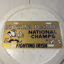 Vintage Notre Dame Fighting Irish Metal License Plate National Champs 73 1973