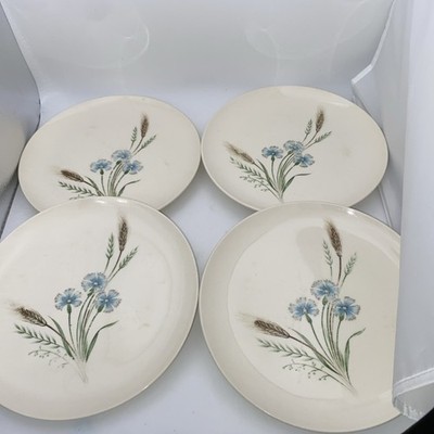 Vtg Set of 4 Prairie Flower 7 1/2  Salad Plates Made In Japan Blue Cornflower