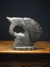 Vintage Carved Stone Fish Candle Holder Sculpture 19cm Tribal Art