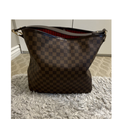Louis Vuitton Damier Ebene Shoulder Bag Gold-Tone Hardware Red Lining Women's
