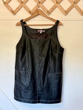 Urban Outfitters Faux Leather Mini Dress Womens M Vegan Pinafore Pockets Grunge