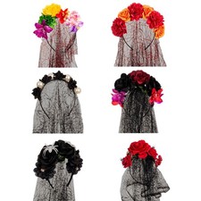 Hair Hoop Halloween Veil Simulation Fabric Flowers Pearls Headband for Festivals