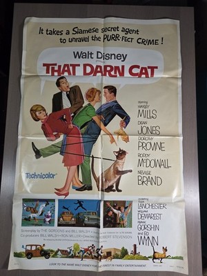 Vintage Original 1973 Disney THAT DARN CAT Movie Poster Hayley Mills Dean Jones 