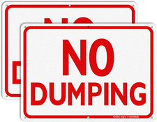 No Dumping Sign, 2-Pack 10 X 7 Inch Reflective Rust Free Aluminum, UV Protected,
