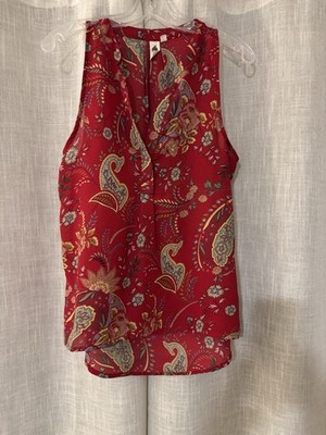 Let It Be / Paisley Print Hi-Low Split Neck Sleeveless Chiffon Blouse / Size M