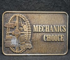 XD05114 VINTAGE 1970s MECHANICS CHOICE BLUE COLLAR MACHINERY MENS BELT BUCKLE