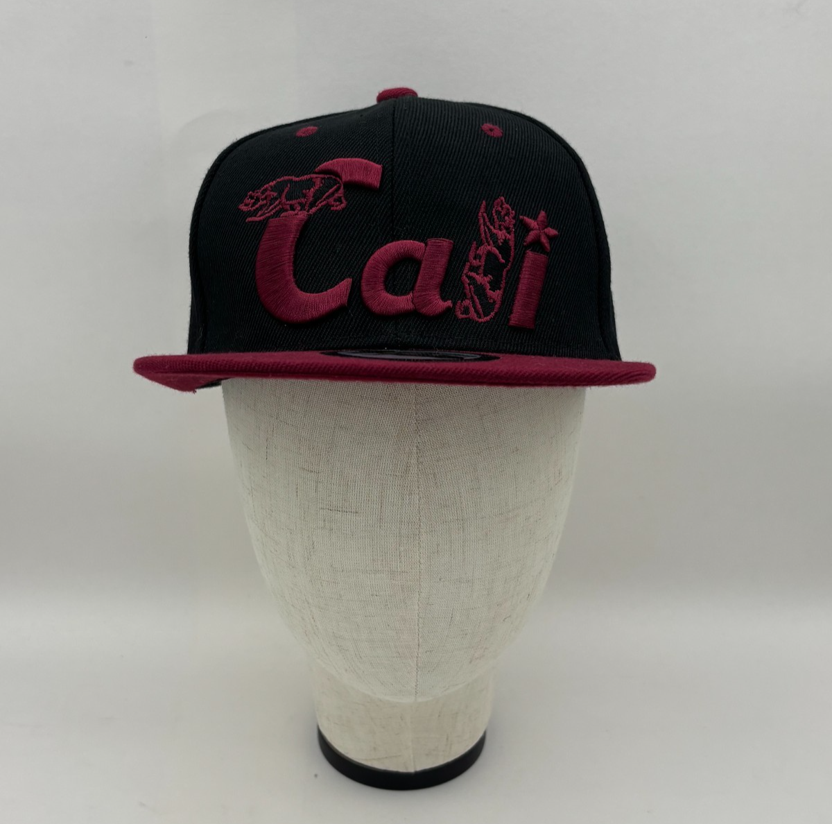 NWT California Republic Cali Snapback Hat Black Burgundy Embroidered Bear Adjust
