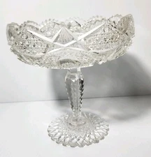 Vintage Pressed Glass Pedestal Compote Bowl 9" X 9" Clear Glass Heavy 