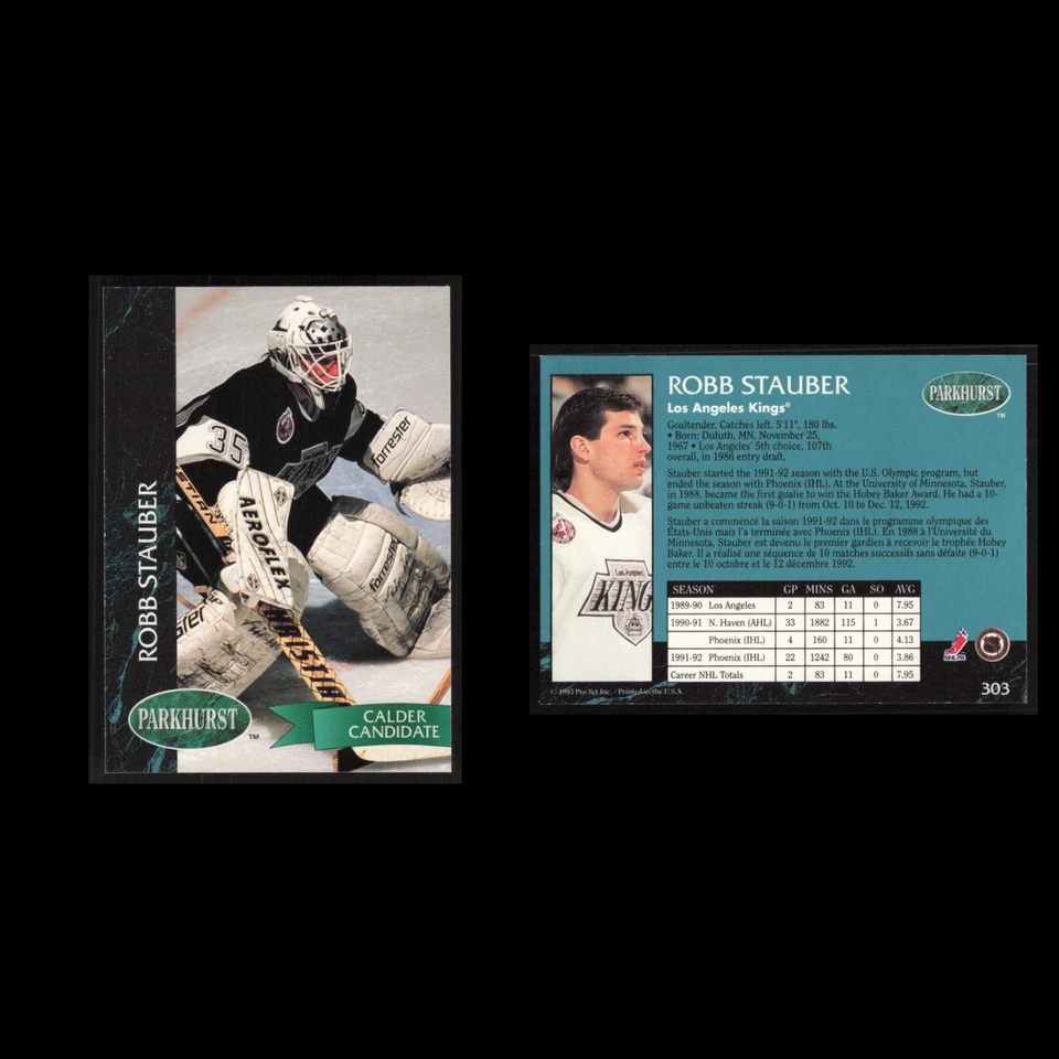 Robb Stauber Rookie #303 1992 Parkhurst Los Angeles Kings Hockey Card NHL NM - Image 3 of 3