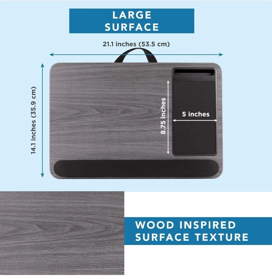 Lapgear Gray Woodgrain Lap Desk With Mouse Pad And Phone Slot Up To 15.6" Laptop - Image 3 of 4